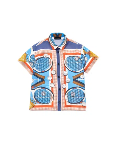 Monnalisa Kids' Bedrucktes Popeline-hemd In Blue