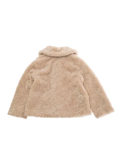 Monnalisa Kids' Beige Coat With Classic Collar And Two Front Pockets In Ecofur Girl In Neutral