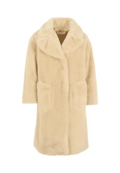 Monnalisa Kids' Beige Faux Fur Coat For Girl In Brown