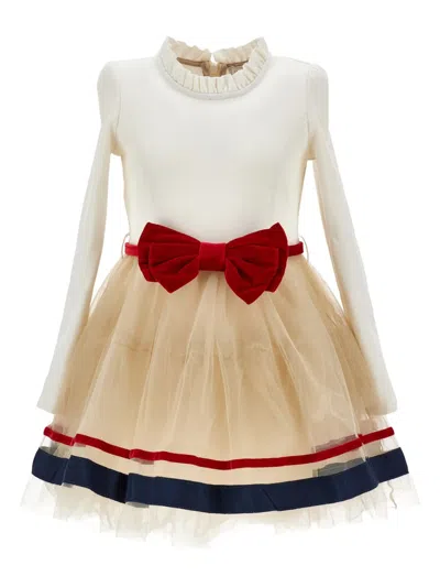 Monnalisa Kids' Belted Dress In Neutral