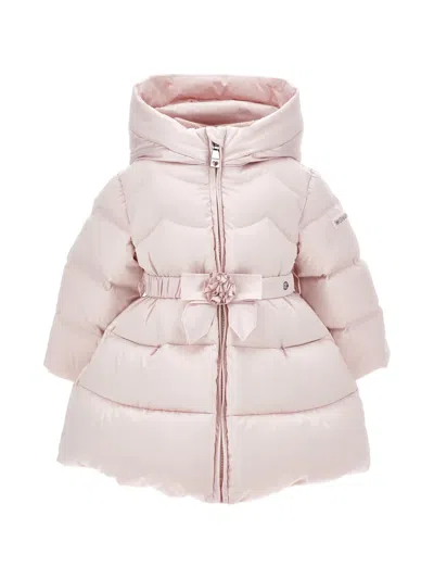 Monnalisa Babies' Belted Floral-embellished Jacket In Pink