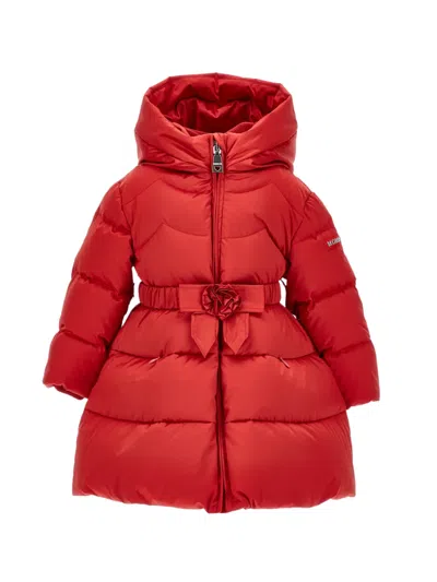 Monnalisa Babies' Belted Hooded Coat In Red