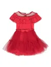 Monnalisa Belted Layered Dress In Red