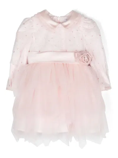 Monnalisa Babies' Belted Mesh Tiered Dress In Pink