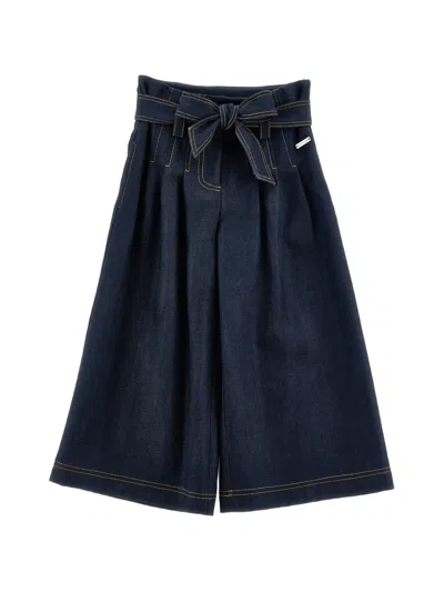 Monnalisa Kids' Belted Pleat-detail Jeans In Blue
