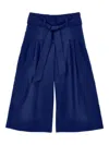 Monnalisa Belted Pleated Trousers In Blue
