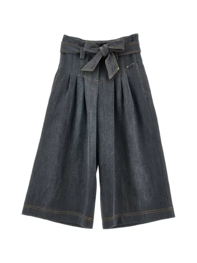 Monnalisa Kids' Belted Pleated Trousers In Gray