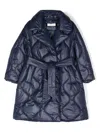 Monnalisa Belted Quilted Coat In Blue