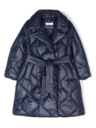 Monnalisa Kids' Belted Quilted Coat In Blue