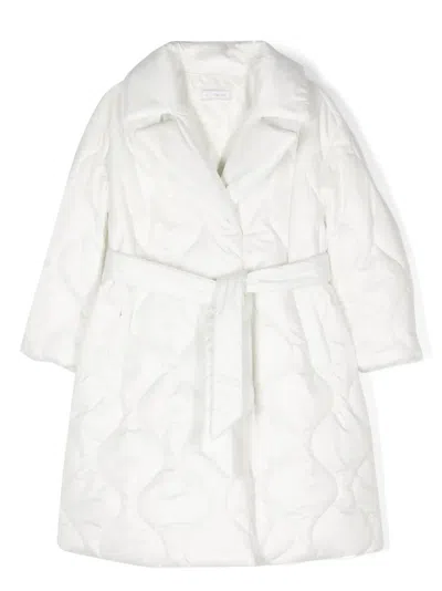 Monnalisa Kids' Belted Quilted Coat In White