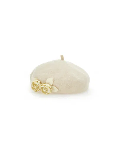 Monnalisa Babies'  Beret With Flower In Brown