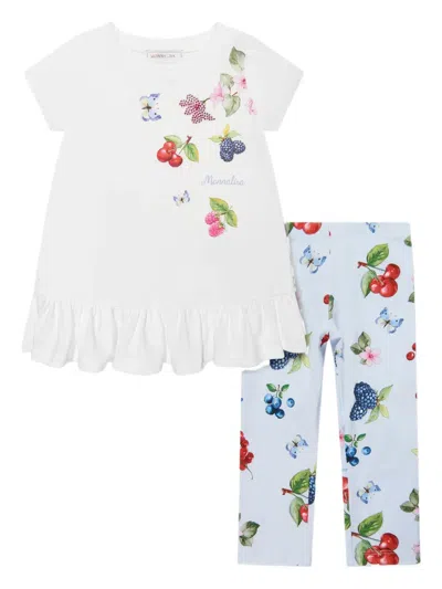 Monnalisa Kids' Berry-print T-shirt And Leggings In Blue