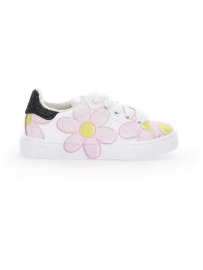 Monnalisa Kids'   Bicast Daisy Tennis Shoes In Cream + Peach Pink