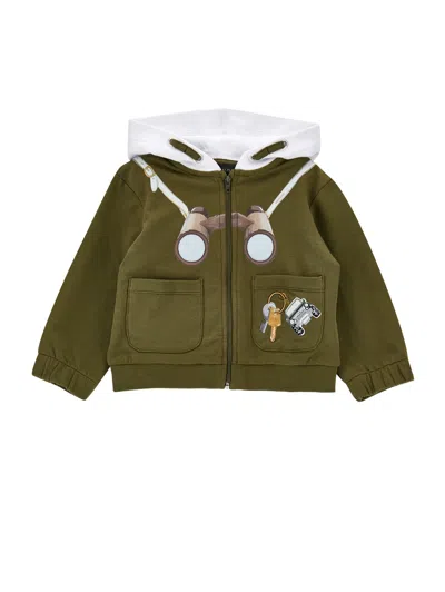 Monnalisa Kids'   Binocular Print Hoodie In Sage Green + White