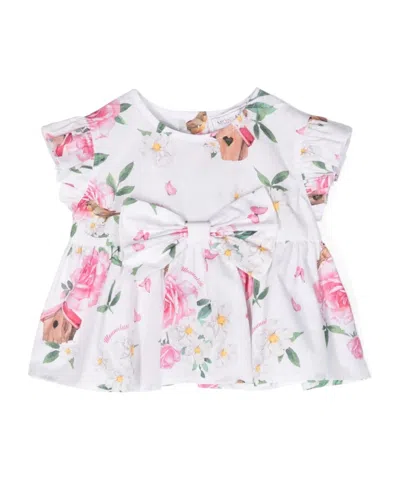 Monnalisa Bird Houses Floral Blouse In White