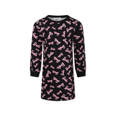 Monnalisa Kids' Black Dress For Girl With Barbie Printed