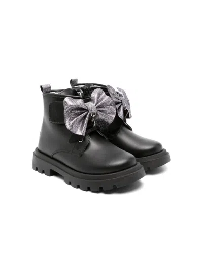 Monnalisa Kids' Bow-detailing Leather Boots In Black