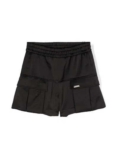 Monnalisa Kids' Satin Cargo Shorts In Black