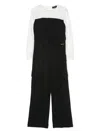 Monnalisa Lurex Cargo Jumpsuit In Nero/panna