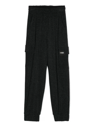 Monnalisa Kids' Lurex Cargo Trousers In Black