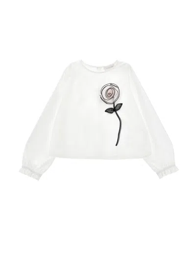 Monnalisa Kids'   Blouse With 3d Rose Poplin In White