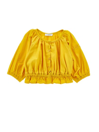 Monnalisa Kids'   Blouse With Embroidery And Buttons In Yellow