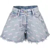 MONNALISA BLUE SHORTS FOR GIRL WITH ALL-OVER WRITING