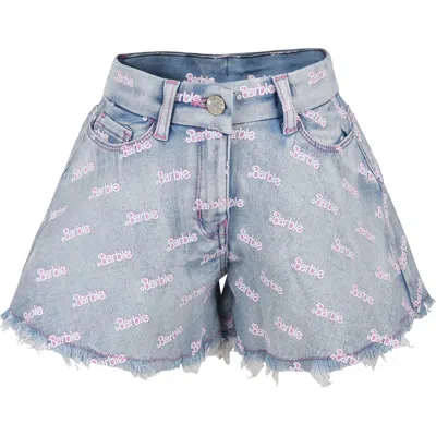 Monnalisa Kids' Blue Shorts For Girl With All-over Writing In Navy