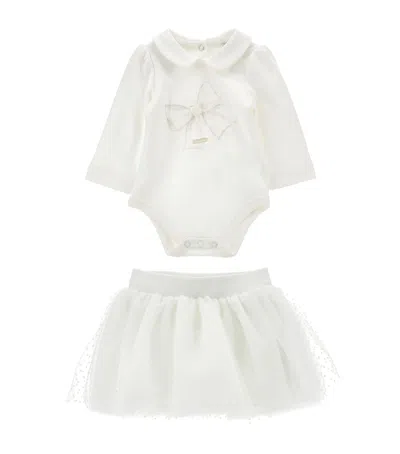 Monnalisa Kids' Bodysuit And Skirt Set In White
