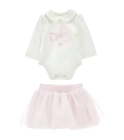 Monnalisa Kids' Bodysuit And Skirt Set In White