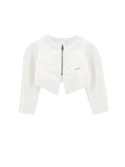 Monnalisa Kids' Logo-plaque Faux-leather Jacket In White