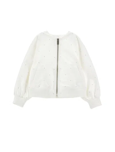 Monnalisa Babies'   Bomber Jacket With Rhinestones In White