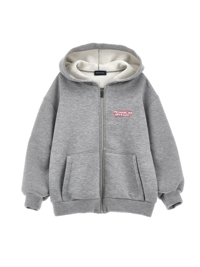 Monnalisa Kids'   Bonded Neoprene Zip-up Sweatshirt In Grey + Grey