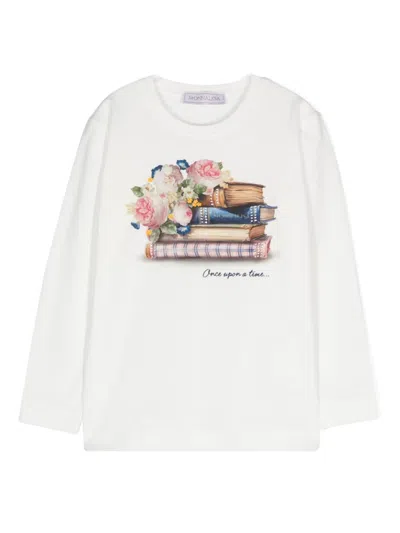 Monnalisa Kids' Books-print T-shirt In White
