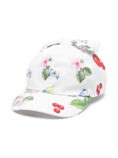 Monnalisa Kids' Botanical-print Cap In White
