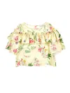 Monnalisa Botanical Print Satin Blouse In Light Yellow + Multicolour