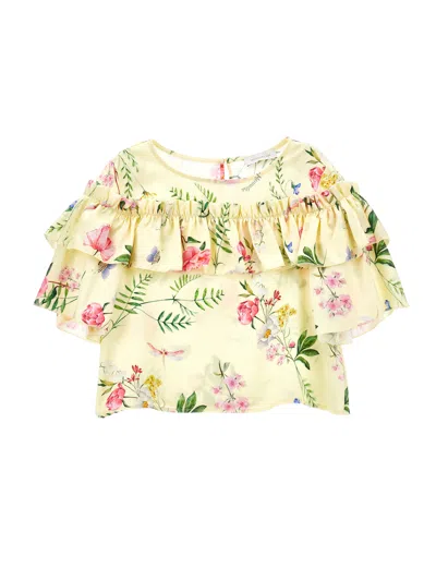 Monnalisa Kids'   Botanical Print Satin Blouse In Multi