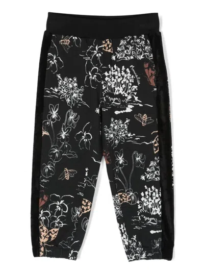 Monnalisa Kids' Botanical-print Stretch-cotton Leggings In Black