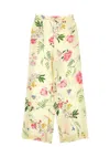 Monnalisa Botanical Satin Trousers In Light Yellow + Multicolour
