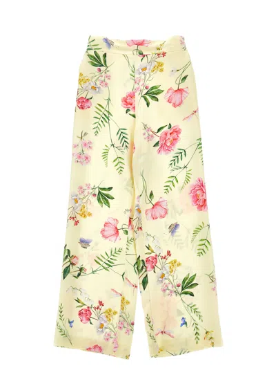 Monnalisa Kids'   Botanical Satin Trousers In Light Yellow + Multicolour