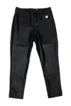 Monnalisa Leggings Trousers In Super Stretch Eco-leather With Applied Metal Heart In Black