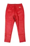 Monnalisa Leggings Trousers In Super Stretch Eco-leather With Applied Metal Heart In Red