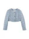 Monnalisa Boucle Jacket With Jewel Buttons In Light Blue + Silver