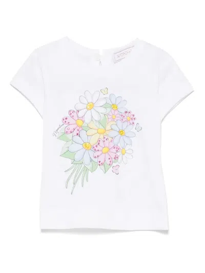Monnalisa Babies' Bouquet-print Jersey T-shirt In White