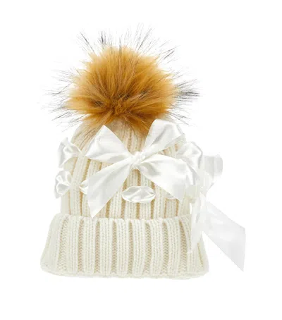 Monnalisa Kids' Bow Beanie In White