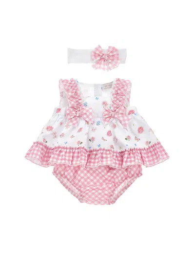 Monnalisa Ruffled Floral Baby Dress Set In Pink