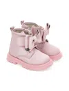 Monnalisa Bow-detail Ankle Boots In Pink