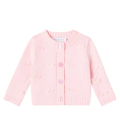Monnalisa Bow-detail Cotton And Wool Cardigan In Pink