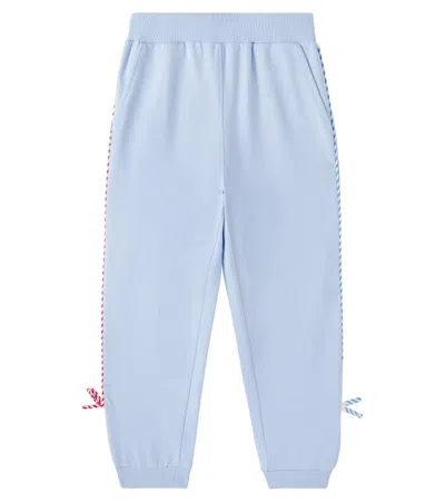Monnalisa Kids' Bow-detail Cotton-blend Sweatpants In Blue