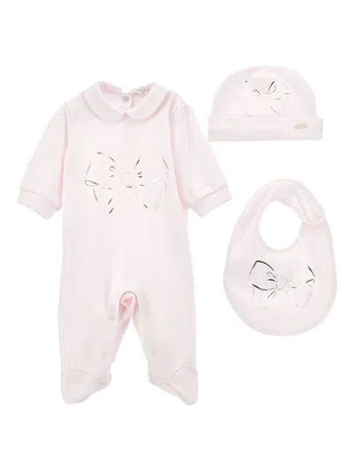 Monnalisa Babies' Bow-detail Cotton Set (set Of Three) In Pink